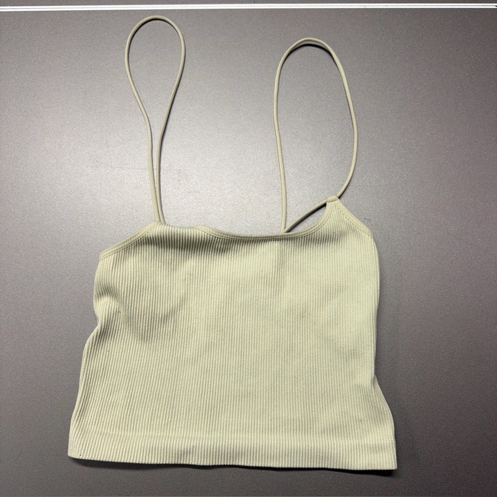 Ladies Sports Ribbed‎ Bra - Colsie Crop Top in Light Green - Size M